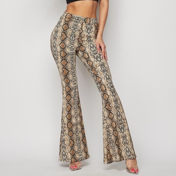 snake printed bell bottom flare pants - Picture 1 of 3
